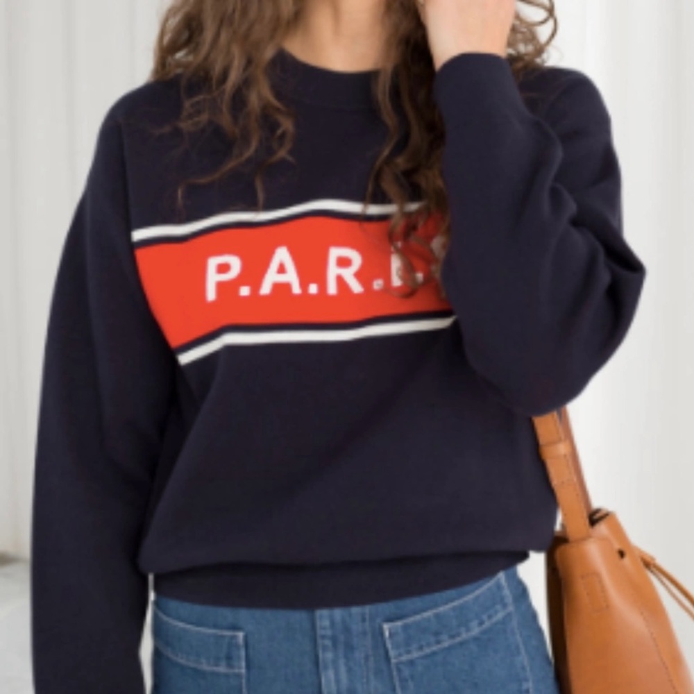 & Other Stories navy “Paris” editorial crewneck sweater - size XS